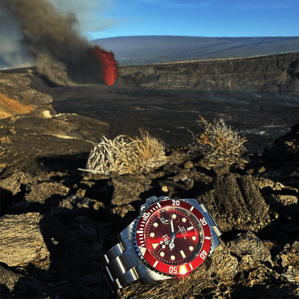 Ali’i Watch Company Waterman watch on lava rock